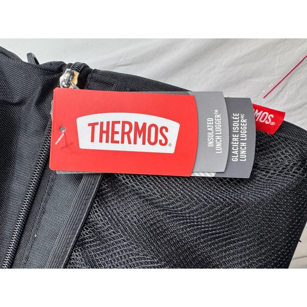 Thermos Insulated Lunch Lugger Black Soft Cooler Bag Front Pocket Strap